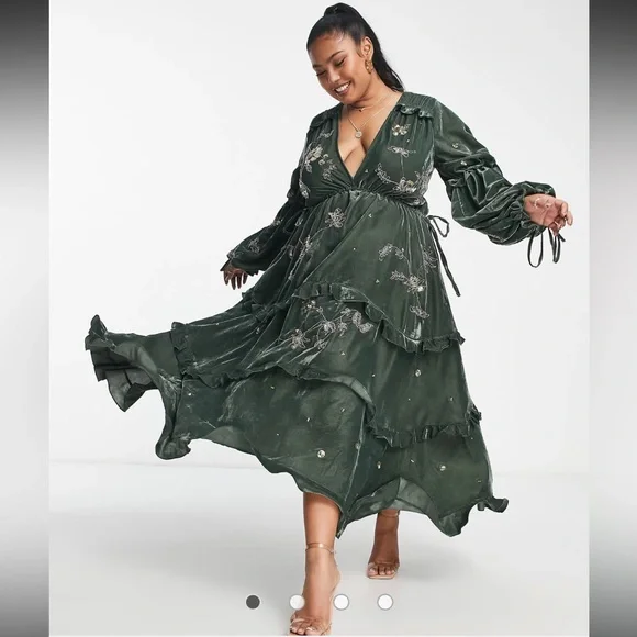 ASOS | Dresses | Asos Green Velvet Midi Dress Ruched Tiered Midi Dress Floral Embellished 4 New | Poshmark ASOS | Dresses | Asos Green Velvet Midi Dress Ruched Tiered Midi Dress Floral Embellished 4 New | Poshmark